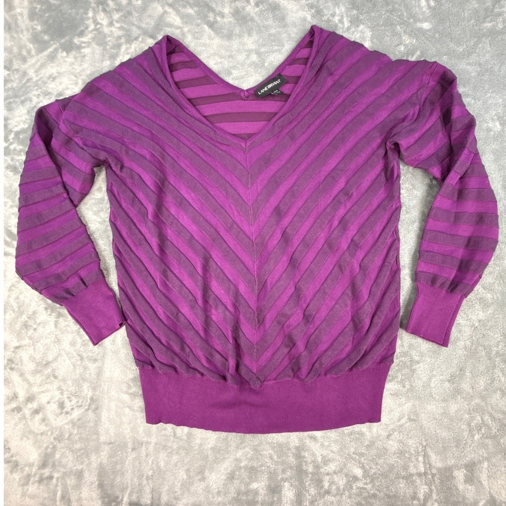 Lane Bryant Purple Chevron Striped V-Neck Sweater Top 18/20 Long Sleeve Blouse